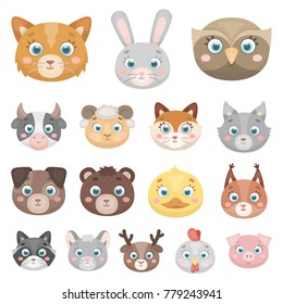 Muzzles of animals cartoon icons in set collection for design. Wild and domestic animals vector symbol stock web illustration.