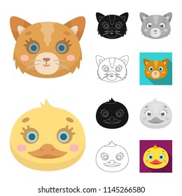 Muzzles of animals cartoon,black,flat,monochrome,outline icons in set collection for design. Wild and domestic animals vector symbol stock web illustration.