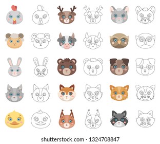Muzzles of animals cartoon,outline icons in set collection for design. Wild and domestic animals vector symbol stock web illustration.