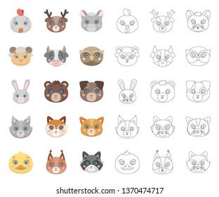 Muzzles of animals cartoon,outline icons in set collection for design. Wild and domestic animals vector symbol stock web illustration.