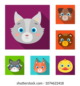 Muzzles of animals flat icons in set collection for design. Wild and domestic animals vector symbol stock web illustration.