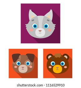 Muzzles of animals flat icons in set collection for design. Wild and domestic animals vector symbol stock web illustration.