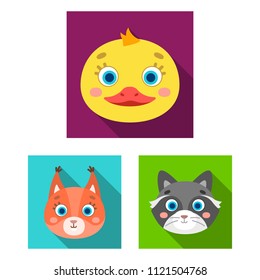 Muzzles of animals flat icons in set collection for design. Wild and domestic animals vector symbol stock web illustration.