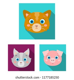 Muzzles of animals flat icons in set collection for design. Wild and domestic animals vector symbol stock web illustration.