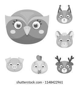 Muzzles of animals monochrome icons in set collection for design. Wild and domestic animals vector symbol stock web illustration.