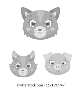 Muzzles of animals monochrome icons in set collection for design. Wild and domestic animals vector symbol stock web illustration.