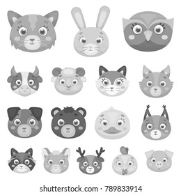 Muzzles of animals monochrome icons in set collection for design. Wild and domestic animals vector symbol stock web illustration.