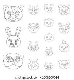 Muzzles of animals outline icons in set collection for design. Wild and domestic animals vector symbol stock web illustration.