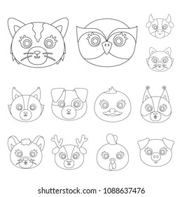 Muzzles of animals outline icons in set collection for design. Wild and domestic animals vector symbol stock web illustration.