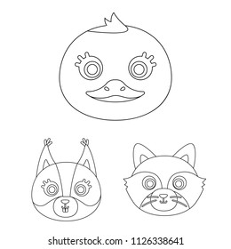 Muzzles of animals outline icons in set collection for design. Wild and domestic animals vector symbol stock web illustration.
