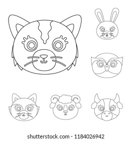 Muzzles of animals outline icons in set collection for design. Wild and domestic animals vector symbol stock web illustration.