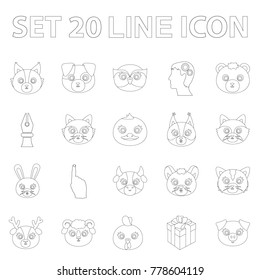 Muzzles of animals outline icons in set collection for design. Wild and domestic animals vector symbol stock web illustration.