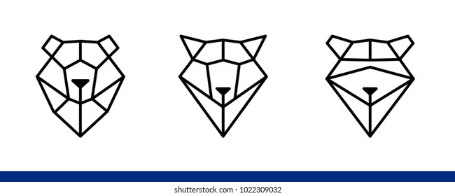 Muzzles of bear, raccoon, wolf from triangles on white background for company brand
