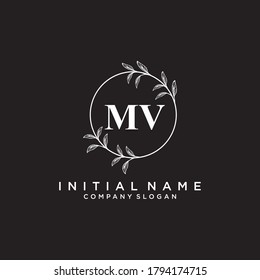Logo inicial del vector de belleza MV, logotipo de escritura a mano de firma inicial, boda, moda, joyas, boutique, floral y botánica con plantilla creativa para cualquier empresa o negocio.