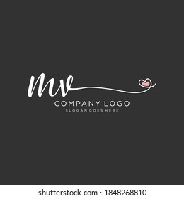 Logo inicial del vector de belleza MV, logotipo de escritura a mano de firma inicial, boda, moda, joyería, boutique, floral y botánica con plantilla creativa para cualquier empresa o negocio.