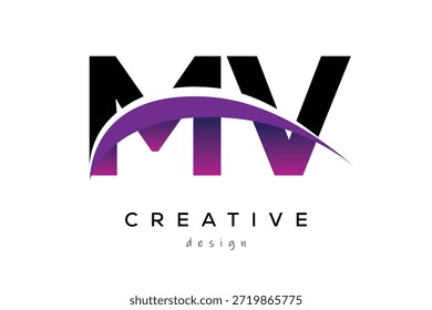 MV kreatives und modernes Logo-Design mit kreativem lila Welle abstraktes letzteres Logo-Konzept.