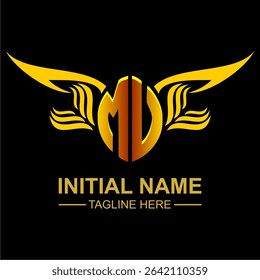 MV Golden Wing Emblem Logo with elegant gold wings, sleek and modern design. Ideal for branding, creative projects, luxury businesses, or artistic ventures.