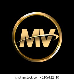 MV initial circle company logo gold black background