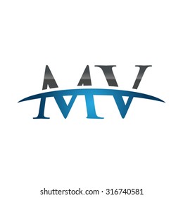 MV initial company blue swoosh logo