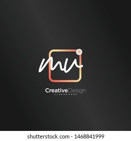 MV initial handwriting with color logo icon template vector.