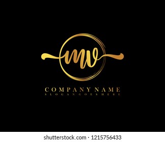 MV initial handwriting logo circle template vector
