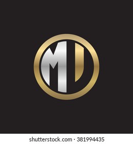 MV initial letters circle elegant logo golden silver black background