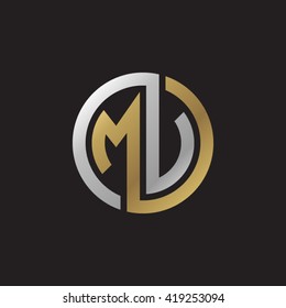 MV initial letters looping linked circle elegant logo golden silver black background