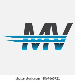 MV initial logo company name colored black and blue, Simple and Modern Logo Design.