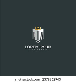 MV initial monogram for crown and shield logo design