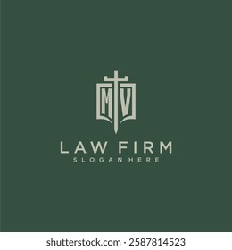 MV initial monogram for law firm with sword and shield logo image