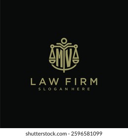 MV initial monogram logo for lawfirm with scale vector design