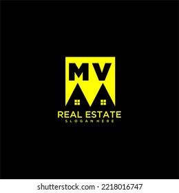 MV initial monogram logo real estate in square style design