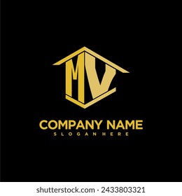 MV initial monogram logo for real estate with creative building style design