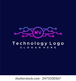 MV initial monogram for technology logo with circle style design