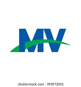 MV initial overlapping swoosh letter logo blue green