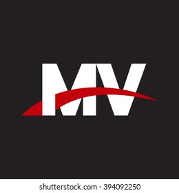 MV initial overlapping swoosh letter logo white red black background