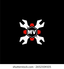 MV Initials Vektor Stok Otomotif Logo Design