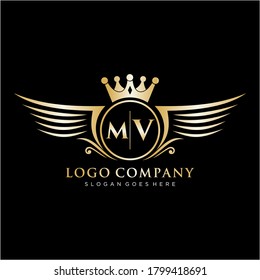 MV Letter Initial mit Royal Wing Logo Template.
