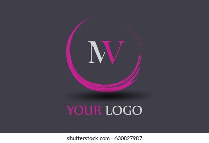 MV Letter Logo Circular Purple Splash Brush Concept.