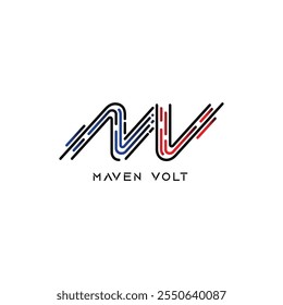 Diseño del logotipo de la letra de MV con el fondo blanco