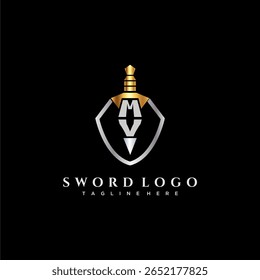 MV carta monograma de luxo para escudo e espada estilo imagem
