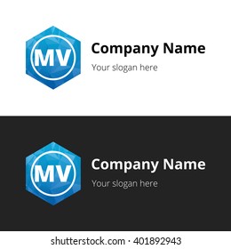 MV Letters , Abstract Polygonal Background Logo, design for Corporate Business Identity, Alphabet letter