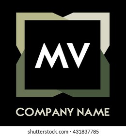 MV letters business logo creative  icon design template elements in abstract background logo, design identity in square with four colors, modern alphabet letters