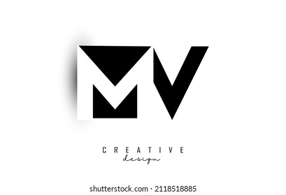 MV letters Logo with negative space design. Letter with geometric typography. Creative Vector Illustration with letters.