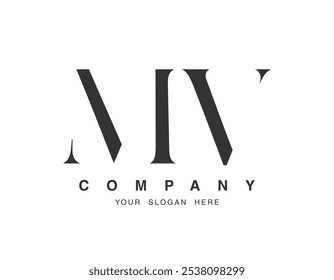 MV logo design. Initial letter m and v serif font style. Creative classic company name typography. Trendy logotype or identity. Vector illustration.