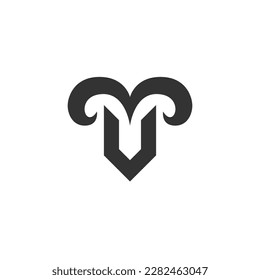 Logo de MV con diseño de vector de cabra de cuerno