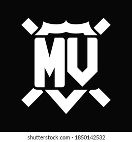 MV Logo monogram isolated on shield shape with rounded line on black background
