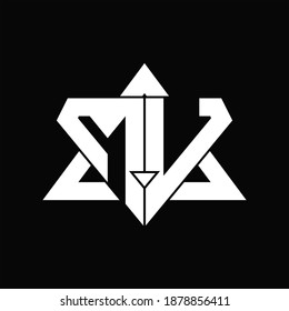 MV Logo monogram isolated with triangle shape design template on black background