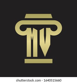 MV Logo monogram with pillar style design template with gold colors
