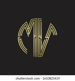 MV Logo monogram triple ribbon style line design template isolated with gold color
